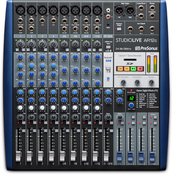 Presonus StudioLive AR12c USB-C Interface, Mixer, and SD Recorder.