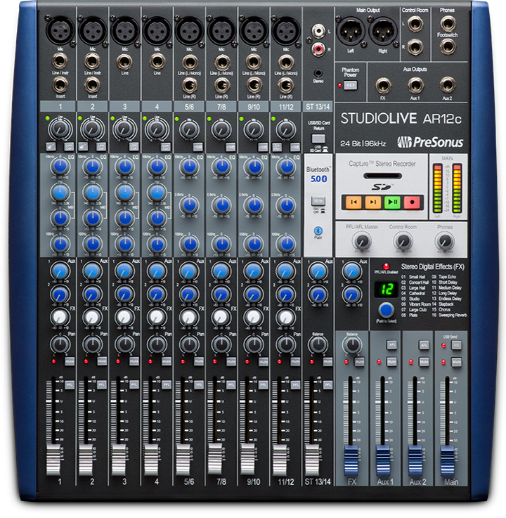 Presonus StudioLive AR12c USB-C Interface, Mixer, and SD Recorder.